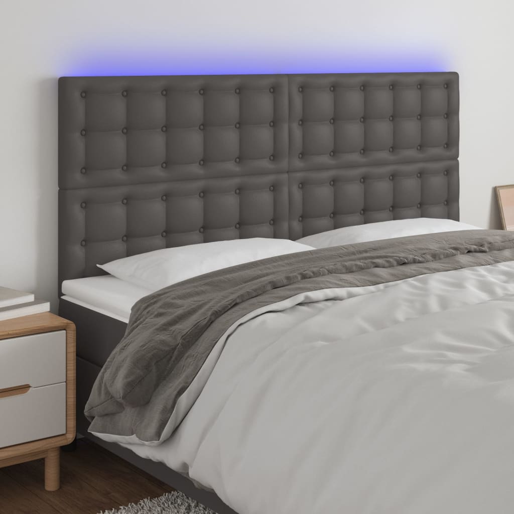 vidaXL LED Headboard Grey 200x5x118/128 cm Faux Leather