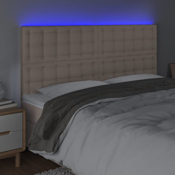 vidaXL LED Headboard Cappuccino Brown 200x5x118/128cm Faux Leather