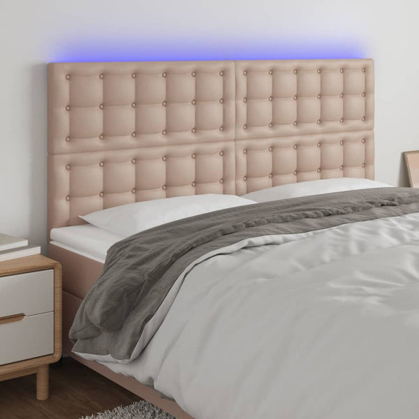 vidaXL LED Headboard Cappuccino Brown 200x5x118/128cm Faux Leather