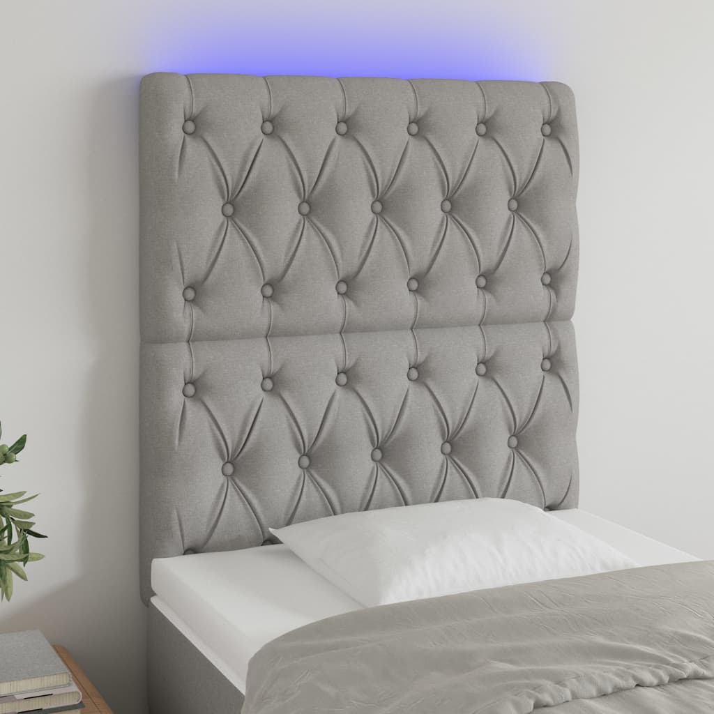 vidaXL LED Headboard Light Grey 80x7x118/128 cm Fabric