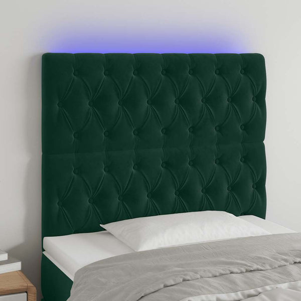 LED Kopfteil Dunkelgrün 90x7x118/128 cm Samt
