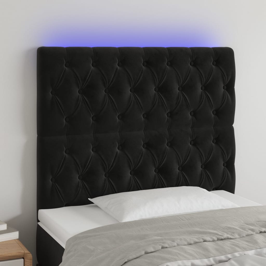 vidaXL LED Headboard Black 100x7x118/128 cm Velvet