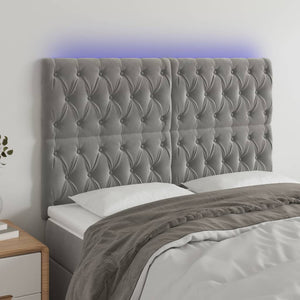 vidaXL LED Headboard Light Grey 144x7x118/128 cm Velvet