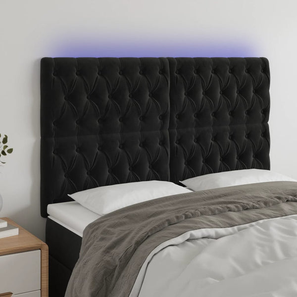 vidaXL LED Headboard Black 144x7x118/128 cm Velvet
