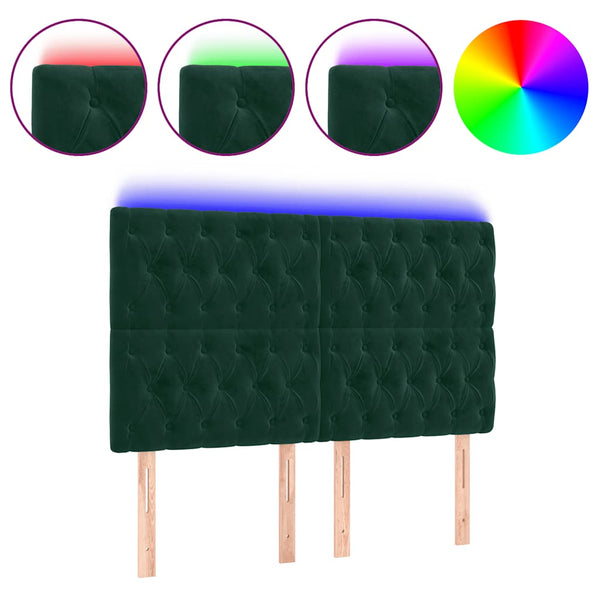 vidaXL LED Headboard Dark Green 144x7x118/128 cm Velvet