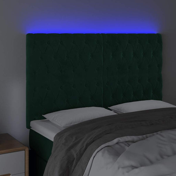 vidaXL LED Headboard Dark Green 144x7x118/128 cm Velvet