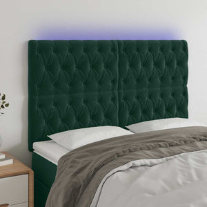 vidaXL LED Headboard Dark Green 144x7x118/128 cm Velvet