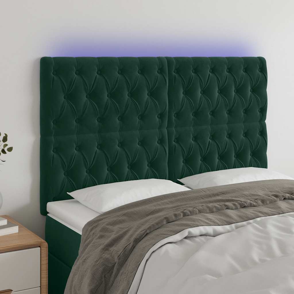 vidaXL LED Headboard Dark Green 144x7x118/128 cm Velvet