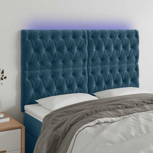 vidaXL LED Headboard Dark Blue 144x7x118/128 cm Velvet