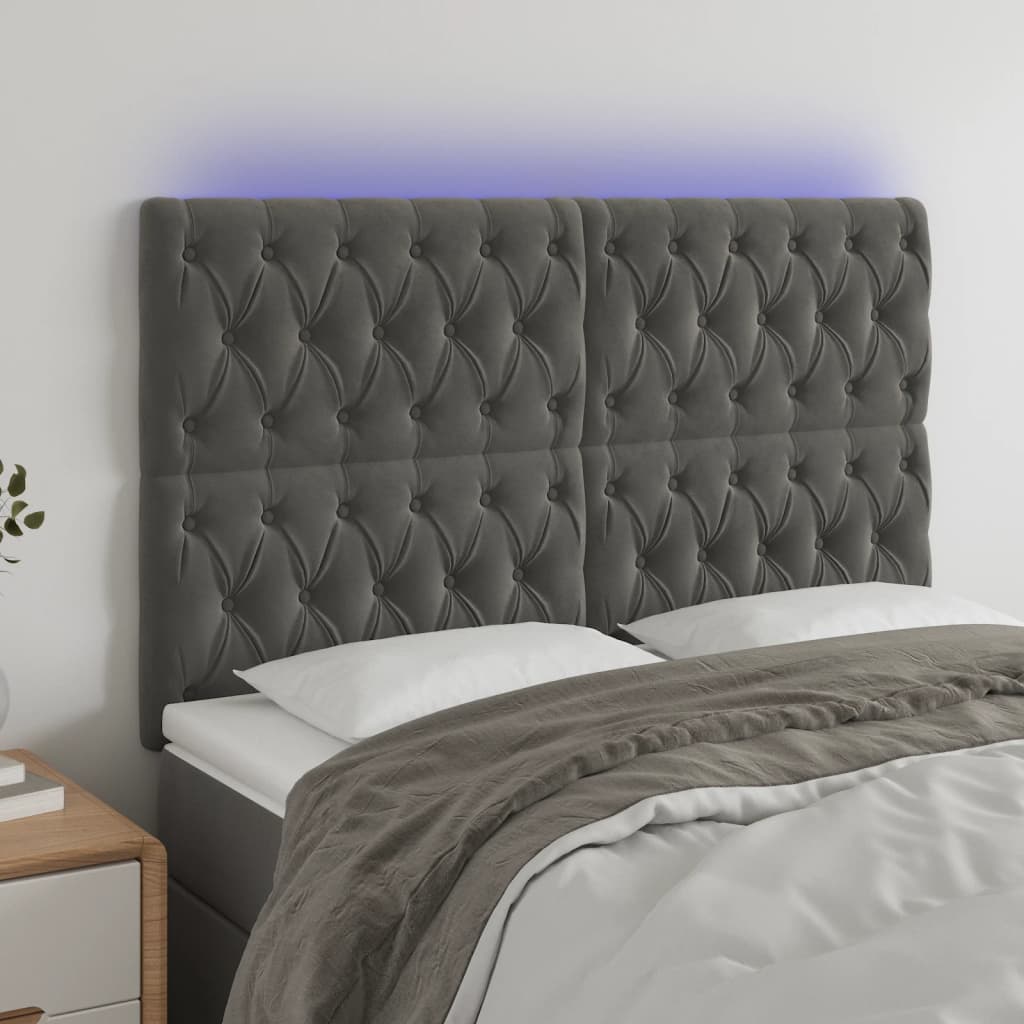 vidaXL LED Headboard Dark Grey 160x7x118/128 cm Velvet