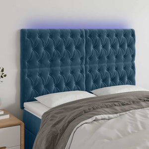 vidaXL LED Headboard Dark Blue 160x7x118/128 cm Velvet