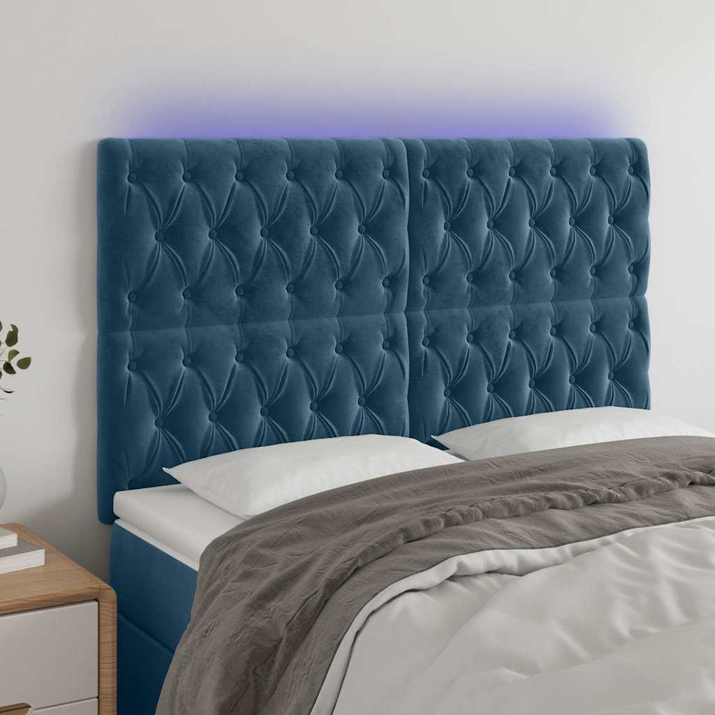 vidaXL LED Headboard Dark Blue 160x7x118/128 cm Velvet