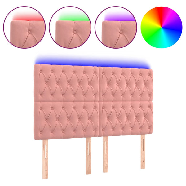 vidaXL LED Headboard Pink 160x7x118/128 cm Velvet