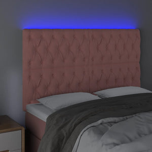 vidaXL LED Headboard Pink 160x7x118/128 cm Velvet