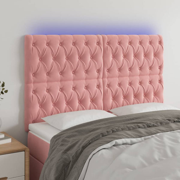 vidaXL LED Headboard Pink 160x7x118/128 cm Velvet