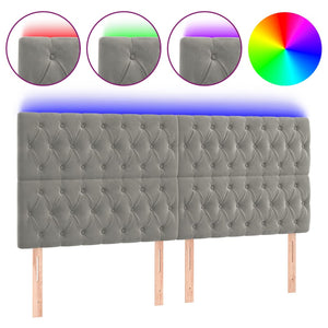 vidaXL LED Headboard Light Grey 180x7x118/128 cm Velvet