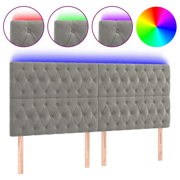 vidaXL LED Headboard Light Grey 180x7x118/128 cm Velvet