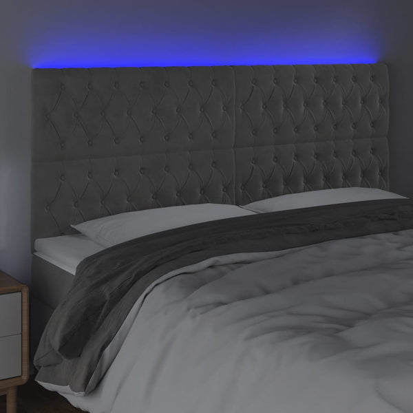 vidaXL LED Headboard Light Grey 180x7x118/128 cm Velvet