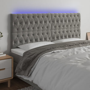 vidaXL LED Headboard Light Grey 180x7x118/128 cm Velvet