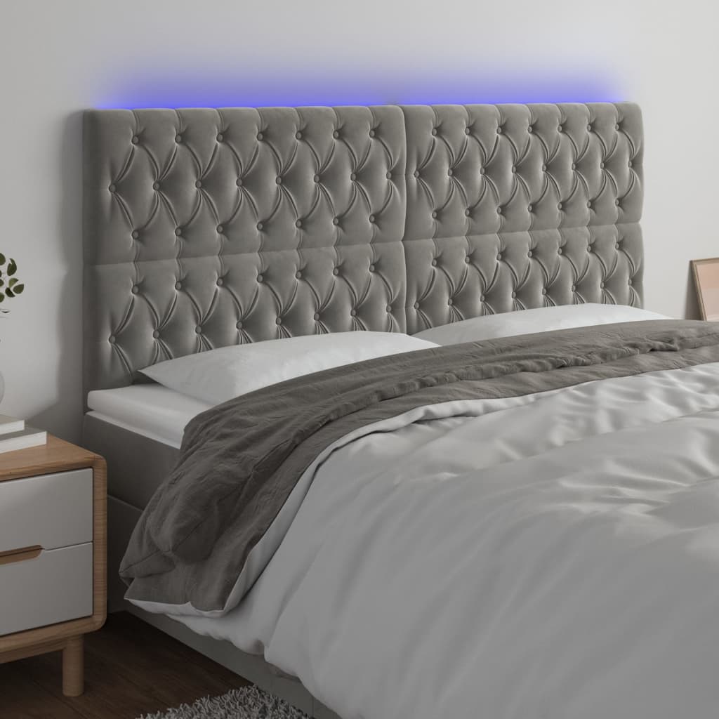 vidaXL LED Headboard Light Grey 180x7x118/128 cm Velvet