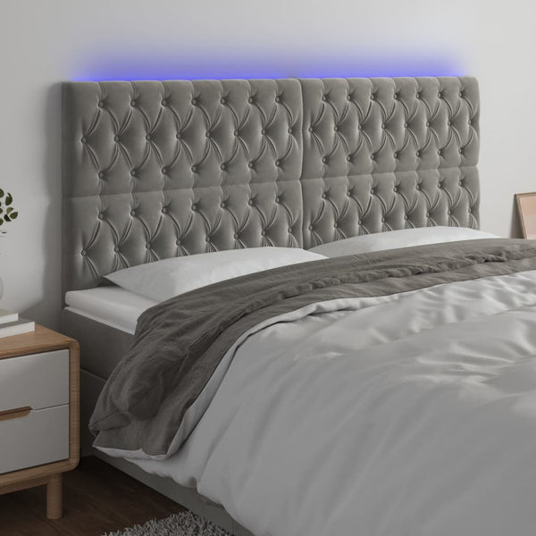 vidaXL LED Headboard Light Grey 180x7x118/128 cm Velvet
