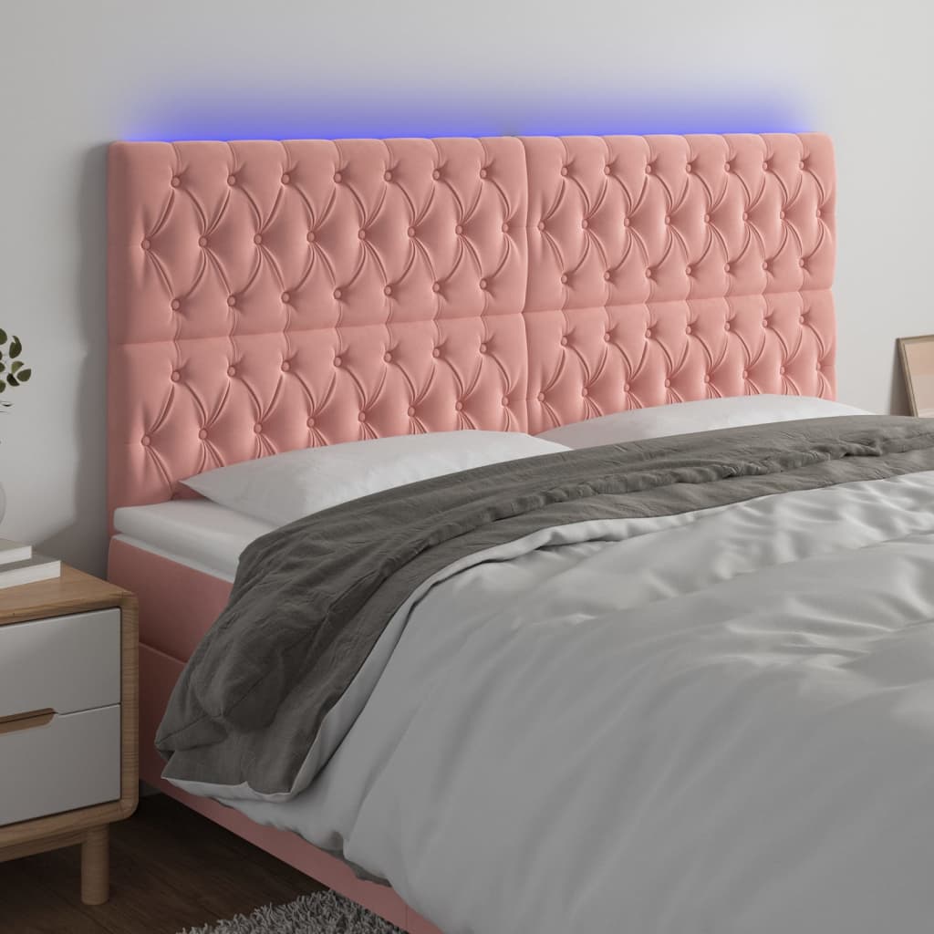 vidaXL LED Headboard Pink 180x7x118/128 cm Velvet