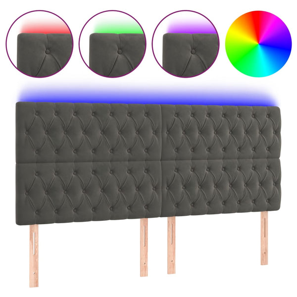 vidaXL LED Headboard Dark Gray 200x7x118/128 cm Velvet