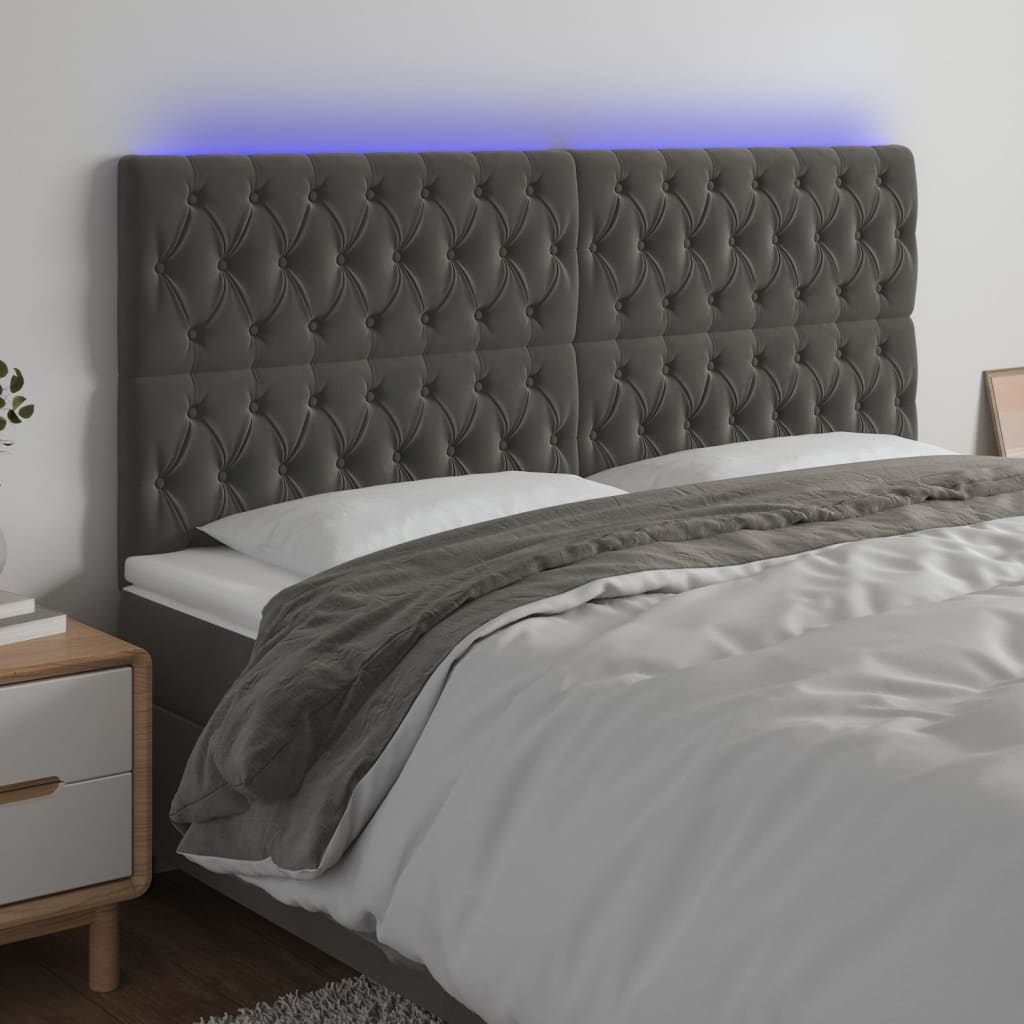 vidaXL LED Headboard Dark Gray 200x7x118/128 cm Velvet