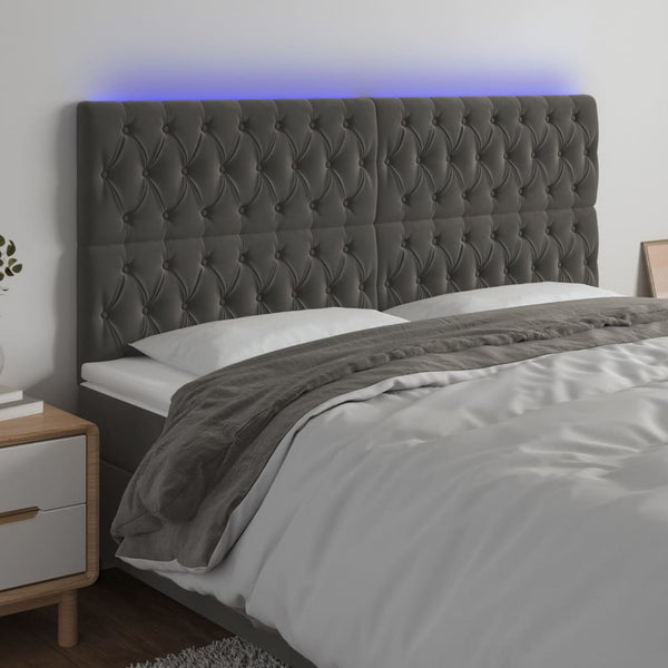 vidaXL LED Headboard Dark Gray 200x7x118/128 cm Velvet
