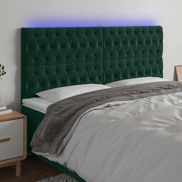 vidaXL LED Headboard Dark Green 200x7x118/128 cm Velvet
