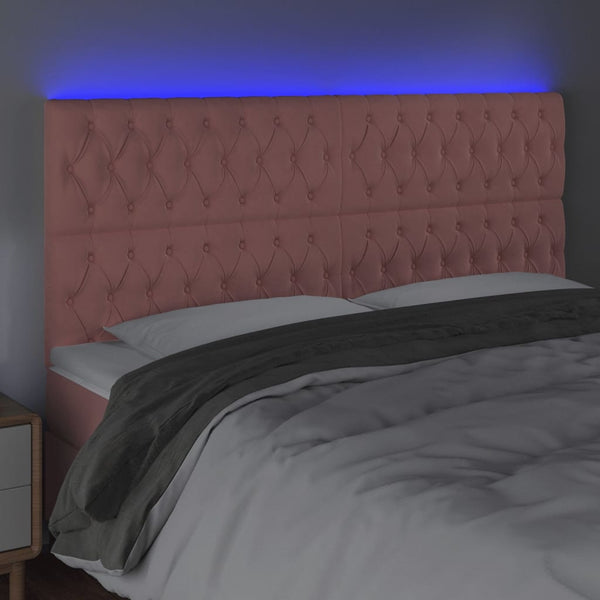 vidaXL LED Headboard Pink 200x7x118/128 cm Velvet