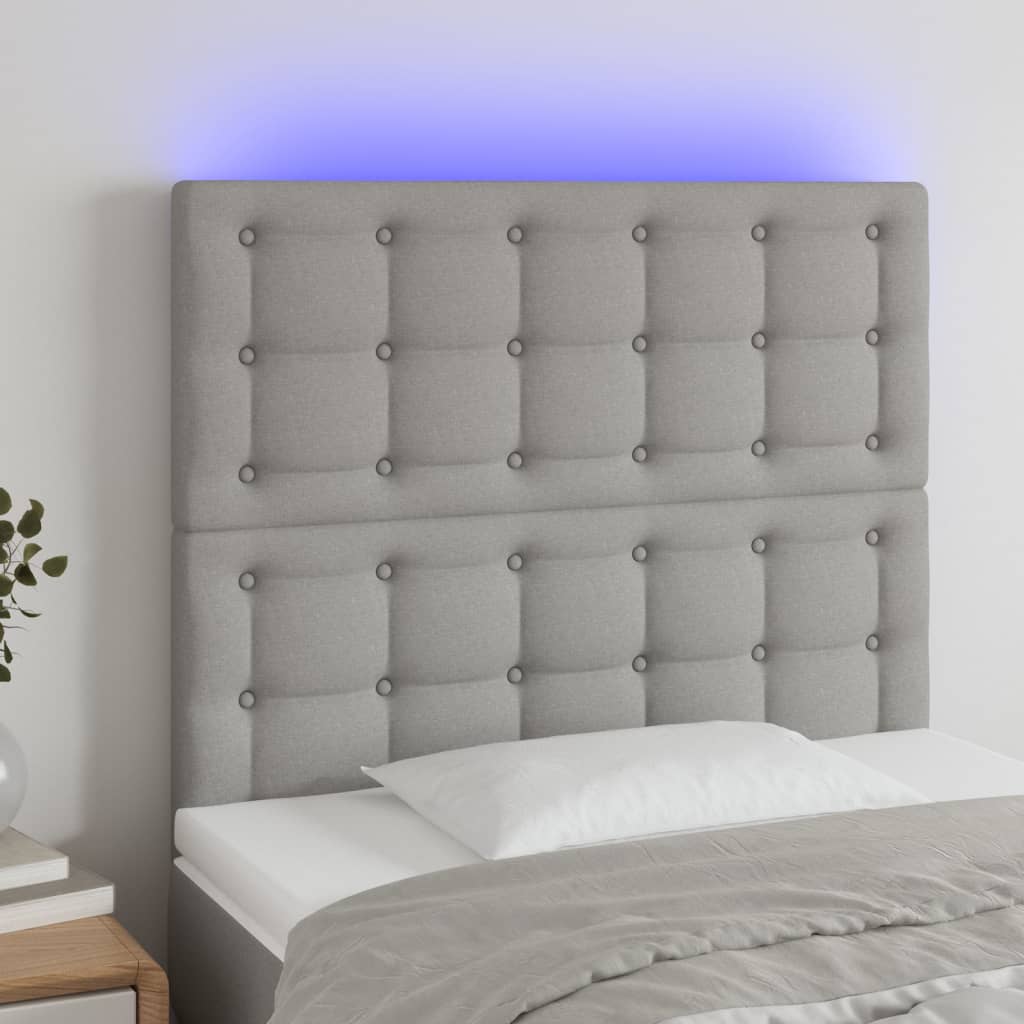vidaXL LED Headboard Light Gray 90x5x118/128 cm Fabric