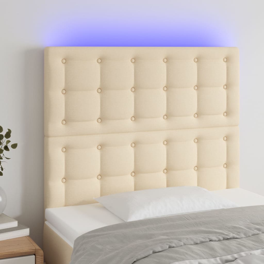 vidaXL LED Headboard Cream 90x5x118/128 cm Fabric