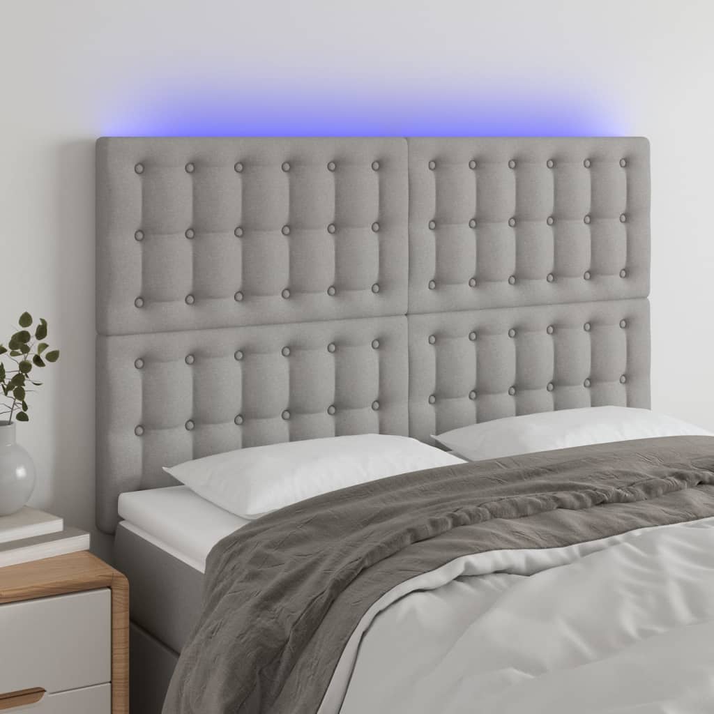 vidaXL LED Headboard Light Gray 144x5x118/128 cm Fabric