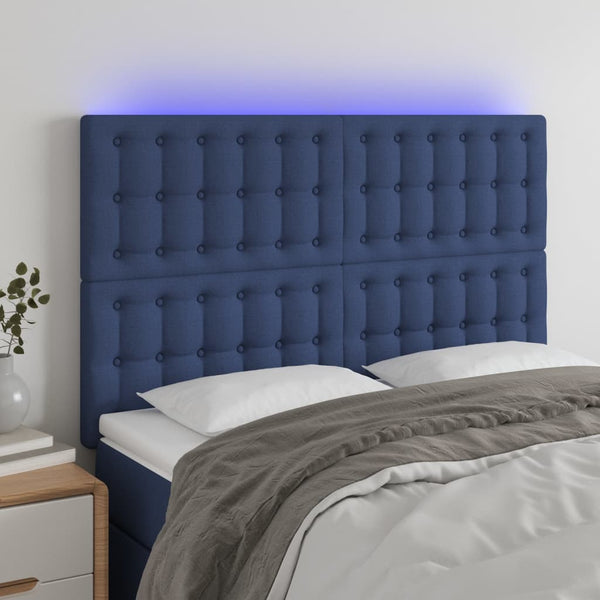 vidaXL LED Headboard Blue 144x5x118/128 cm Fabric