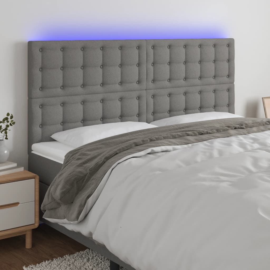 vidaXL LED Headboard Dark Grey 160x5x118/128 cm Fabric