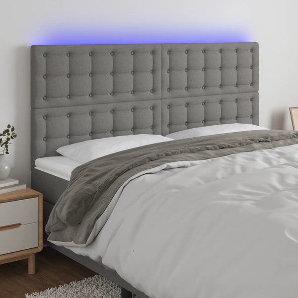 vidaXL LED Headboard Dark Grey 160x5x118/128 cm Fabric