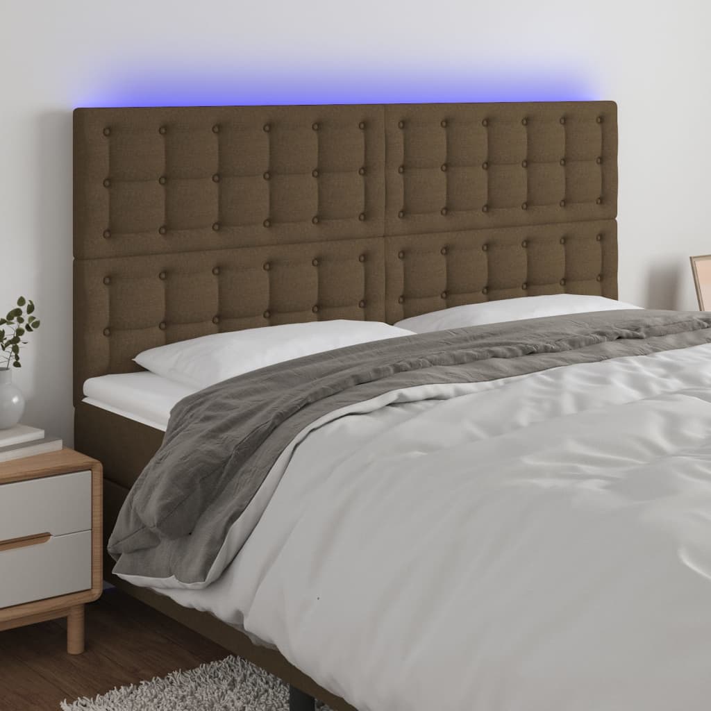 vidaXL LED Headboard Dark Brown 160x5x118/128 cm Fabric