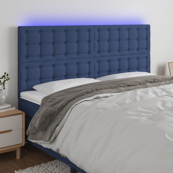 vidaXL LED Headboard Blue 180x5x118/128 cm Fabric