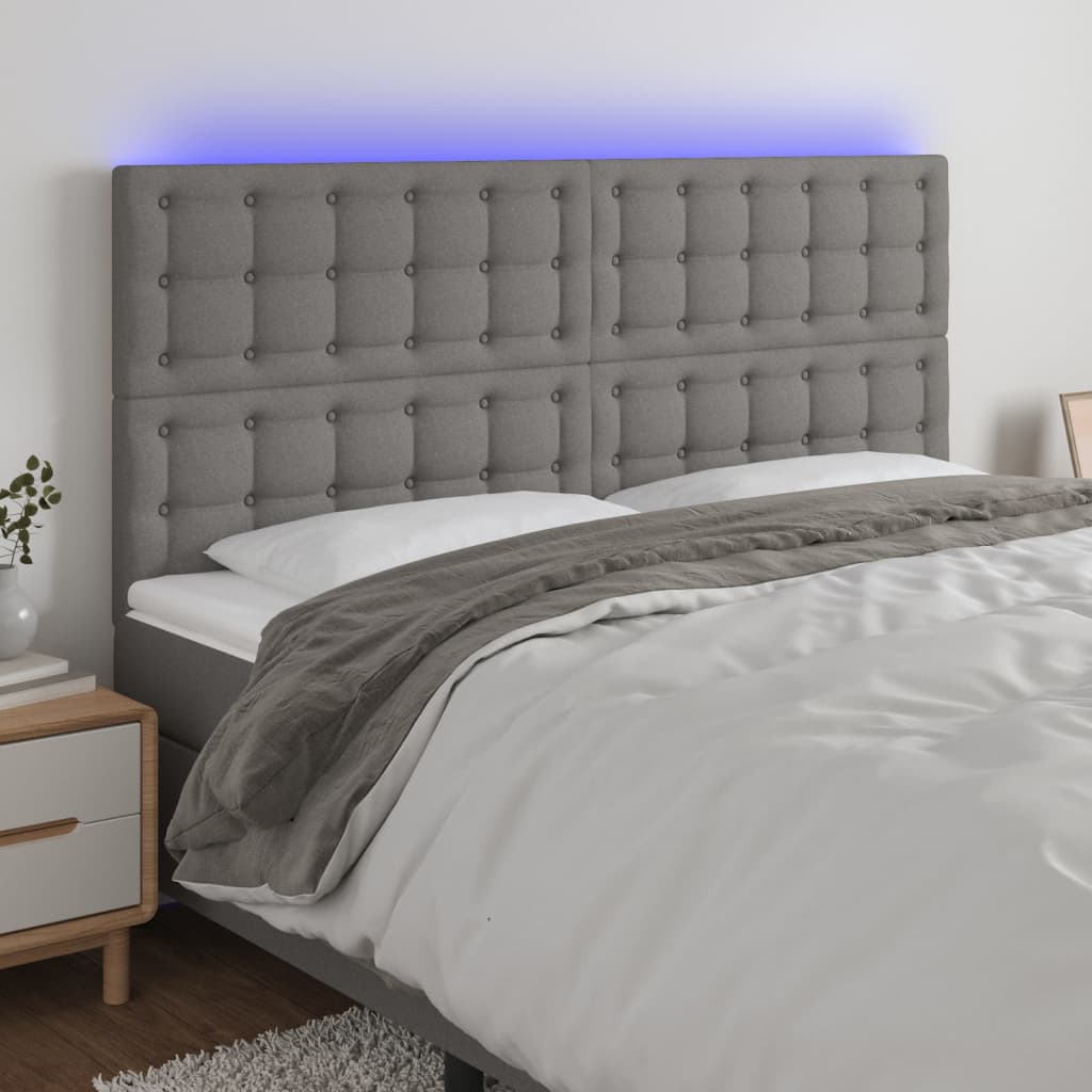 vidaXL LED Headboard Dark Gray 200x5x118/128 cm Fabric