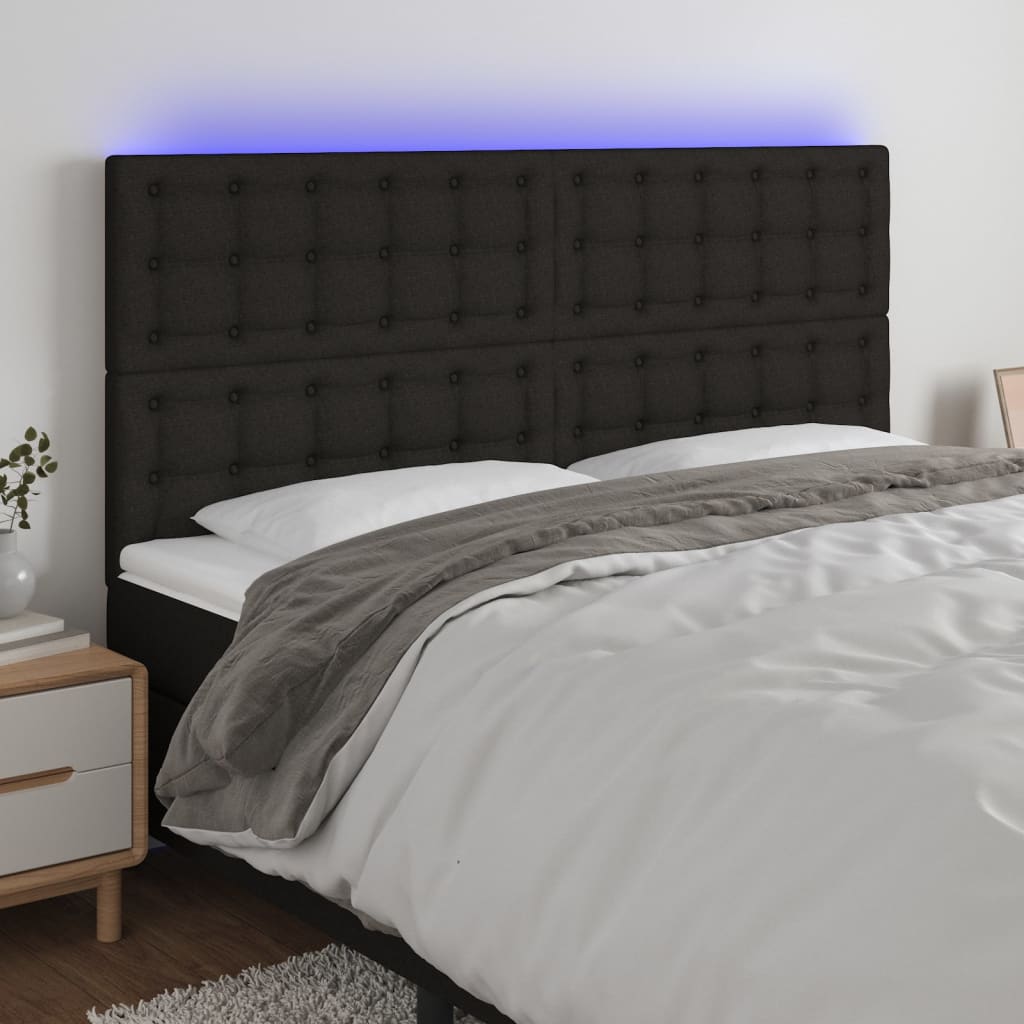 vidaXL LED Headboard Black 200x5x118/128 cm Fabric
