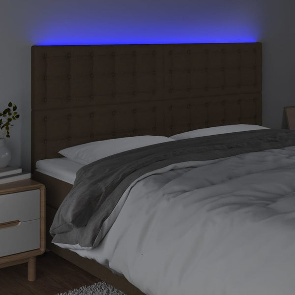 vidaXL LED Headboard Dark Brown 200x5x118/128 cm Fabric