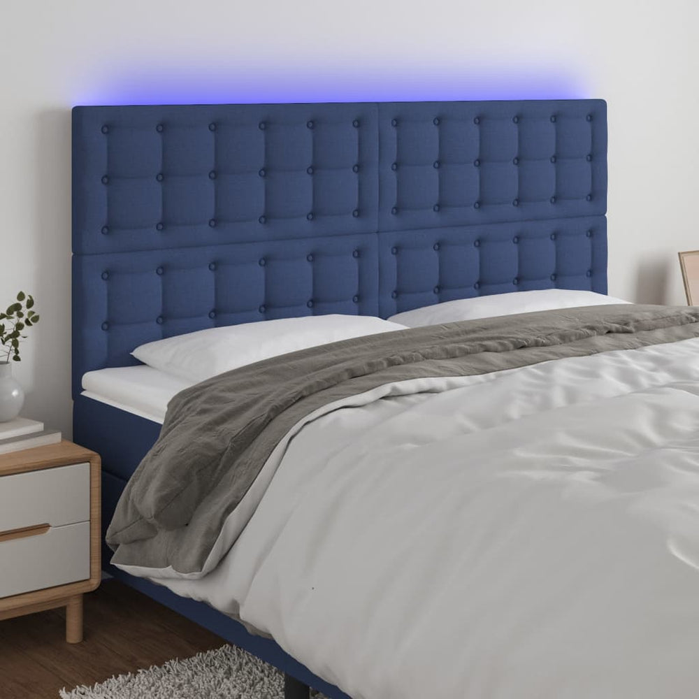 vidaXL LED Headboard Blue 200x5x118/128 cm Fabric