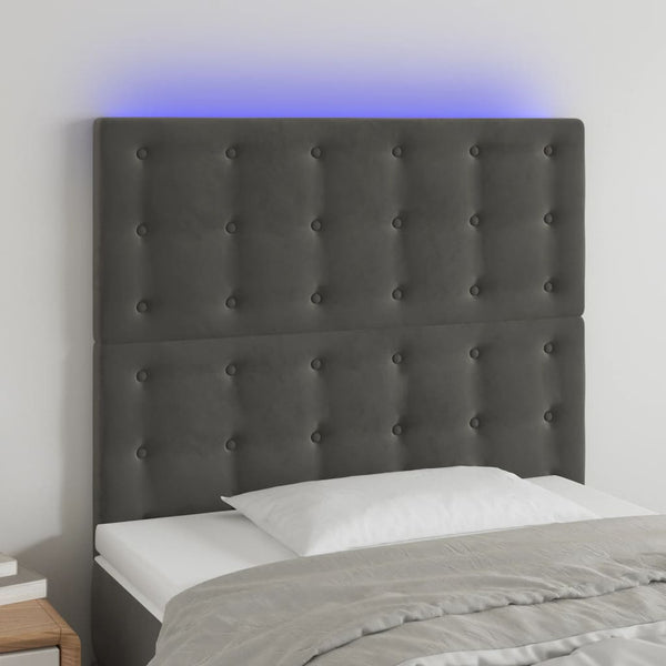 vidaXL LED Headboard Dark Grey 90x5x118/128 cm Velvet