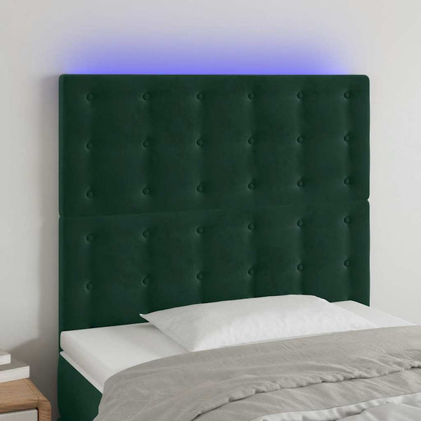 vidaXL LED Headboard Dark Green 90x5x118/128 cm Velvet