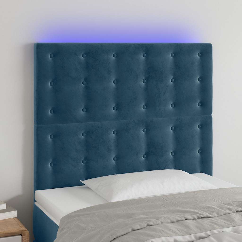 vidaXL LED Headboard Dark Blue 90x5x118/128 cm Velvet