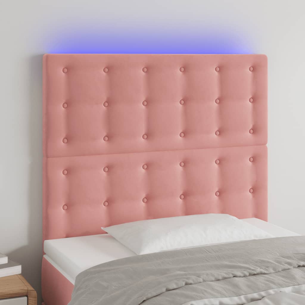 vidaXL LED Headboard Pink 90x5x118/128 cm Velvet
