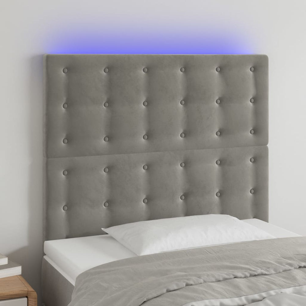 vidaXL LED Headboard Light Grey 100x5x118/128 cm Velvet