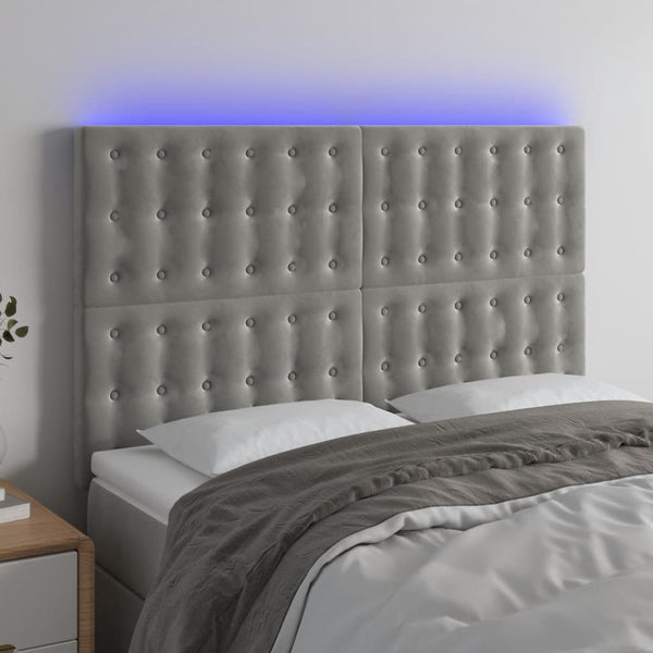 vidaXL LED Headboard Light Grey 144x5x118/128 cm Velvet