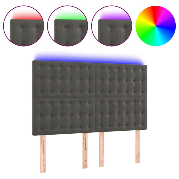 vidaXL LED Headboard Dark Grey 144x5x118/128 cm Velvet
